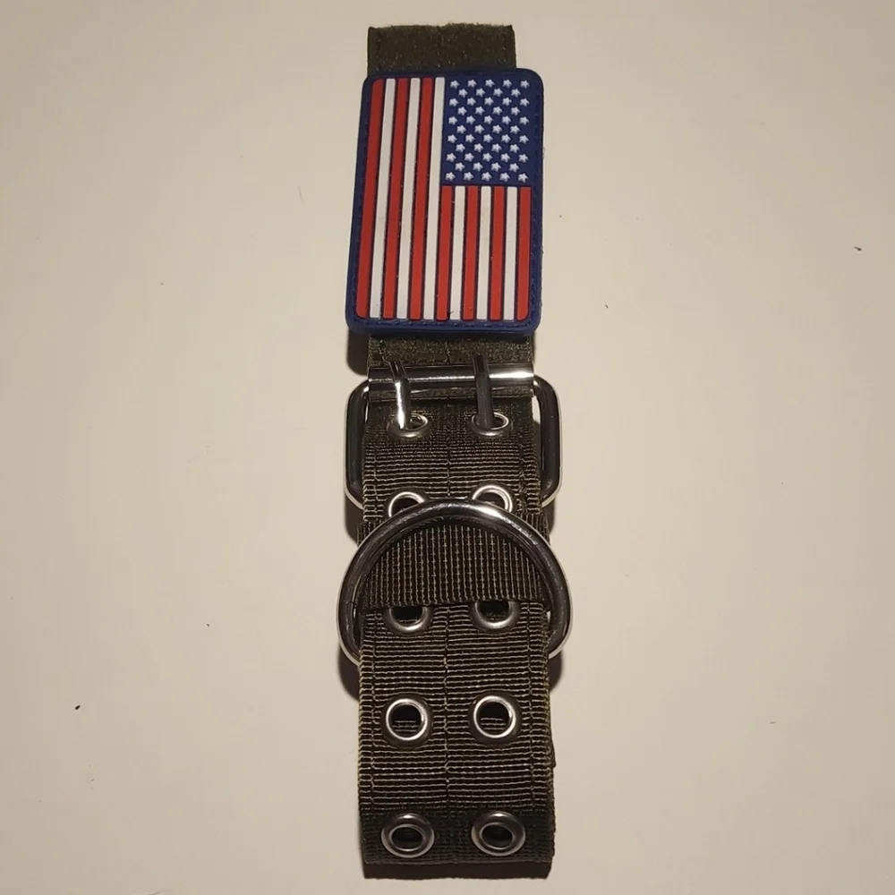Tactical Dog Collar Large Heavy Duty Metal Military Style K9 Green Durable Bx16‎